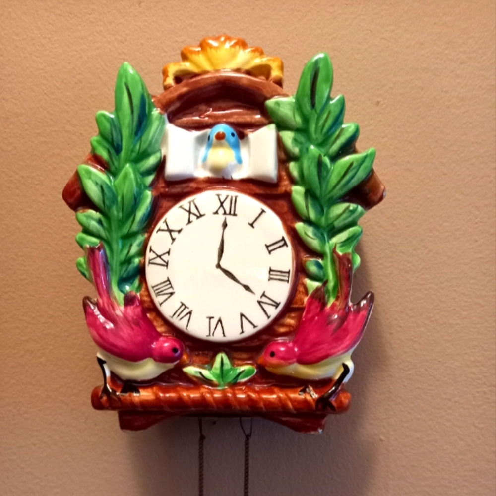 Cuckoo Clock Wall Pocket Planter Vase Ceramic Mid Century Vintage - Picture 1 of 6